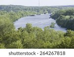 Elevated view of the James River as it flows into Richmond, Virginia