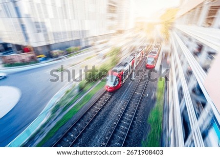 elevated view of lightrails motion in city of Sydney,New South Wales,Australia.