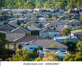 Elevated View Of Many Residential Houses In Suburb. City Of Maribyrnong, Melbourne VIC Australia.