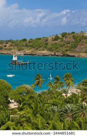 Elevated view over Deep Bay, near the town of St. John's, Antigua, Leeward Islands, West Indies, Caribbean, Central America