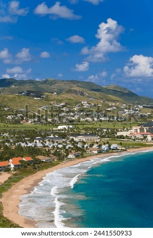 Elevated view over Frigate Bay and Frigate Beach North, St. Kitts, Leeward Islands, West Indies, Caribbean, Central America