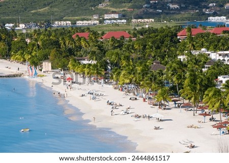Elevated view over Jolly Harbour and Jolly Beach, Antigua, Leeward Islands, West Indies, Caribbean, Central America