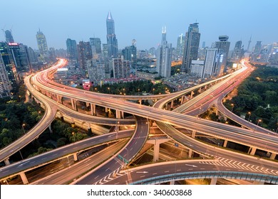 Elevated view of a Road Junction in Shanghai, China.