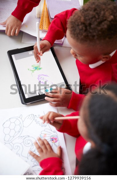 Elevated View Two Kindergarten School Kids Stock Photo Edit Now