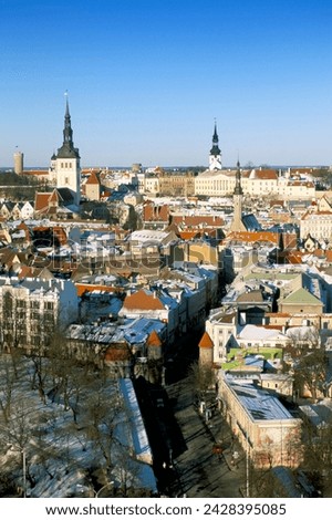 Elevated winter view over the oldtown, tallinn, estonia, baltic states, europe