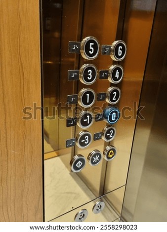 elevator control panel with buttons for floors ranging from -2 to 6, including braille markings and additional buttons for door operations and emergency.