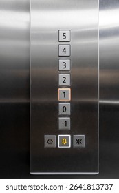Elevator control panel with floor buttons and bell