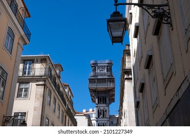 Elevator in the old town of Lisbon which connects two parts of the city