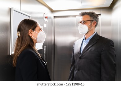 Elevator Pitch. Speech And Lift Conversation In Face Mask