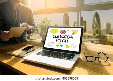 ELEVATOR PITCH Thoughtful male person looking to the digital tablet screen, laptop screen,Silhouette and filter sun - Powered by Shutterstock