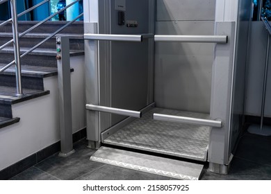 Elevator For Wheel Chair Indoor. Disabled Persons Lift In Modern Apartment Facility. Special Elevator For People With Disabilities