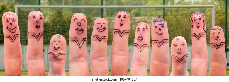 Eleven Fingers With Funny Faces Recreate The Team Photo Of A Soccer Team