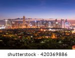 Eleveted, night view of Makati, the business district of Metro Manila. 