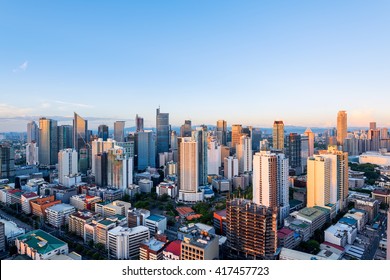 Eleveted, night view of Makati, the business district of Metro Manila. 