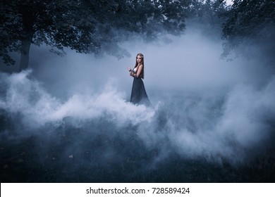 Beautiful Witch Floating Air Background Dark Stock Photo 561905827 ...