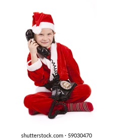 Elf Listening  To Santa Over Vintage Phone