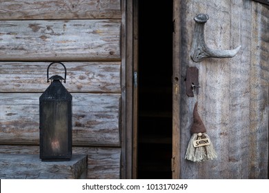 Elf Sign On A Smoke Sauna Door