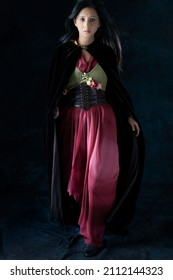 An Elf Warrior Queen Wearing A Laced Bodice And Draped Skirt With A Cloak And Holding A Dagger