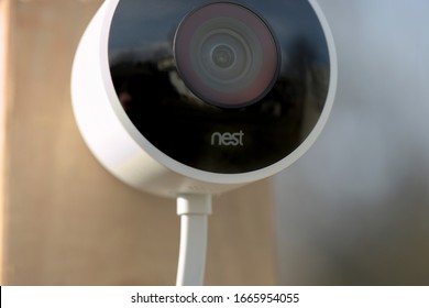 Elgin, IL - 03/02/2020: A Nest Cam Has Just Been Installed By A Home Owner Wanting More Security.