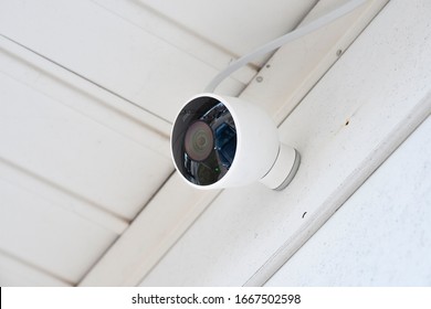 Elgin, IL - 03/02/2020: A Nest Cam Has Just Been Installed By A Home Owner Wanting More Security.