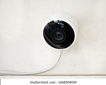 Elgin, IL - 03/02/2020: A Nest Cam Has Just Been Installed By A Home Owner Wanting More Security.