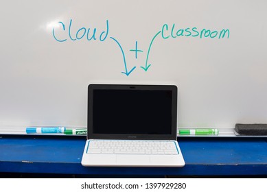 Elgin, Illinois - Circa 2019: An HP Chromebook In A Classroom. 