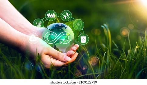Eliminate waste and pollution.	Circular economy concept. Sharing,reusing,repairing,renovating and recycling existing materials and products as much possible.  - Shutterstock ID 2109122939