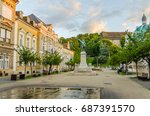 The Elisabeth Square in the historic city centre of Miskolc with a statue of Lajos Kossuth