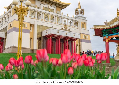 Elista. Republic of Kalmykia. Russia - April 25 2021: Golden abode of Buddha Shakyamuni.