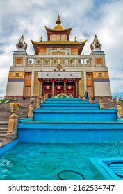 ELISTA, RUSSIA - APRIL 23, 2022: Photo of Fountain at the Buddhist temple "Golden Abode of Buddha Shakyamuni".