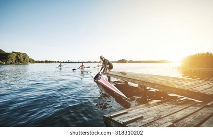 Elite Sports Rowing Team Getting Ready To Row