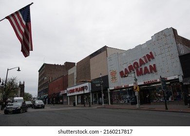 Elizabeth, New Jersey, USA - May 8, 2022: Streetscape of Broad Street in downtown Elizabeth