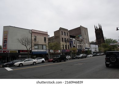 Elizabeth, New Jersey, USA - May 8, 2022: Streetscape view of Broad Street in downtown Elizabeth