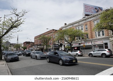 Elizabeth, New Jersey, USA - May 8, 2022: Streetscape of Elizabeth Avenue in downtown Elizabeth