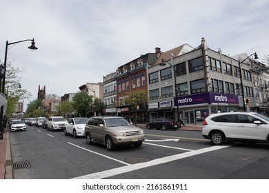 Elizabeth, New Jersey, USA - May 8, 2022: Streetscape of Broad Street in downtown Elizabeth