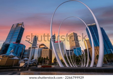 elizabeth quay park, Perth cityscape  building landmark in Australia city with blue sky