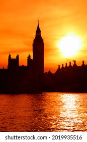 Elizabeth Tower (Big Ben) And Westminster Palace In Silhouette, London, UK