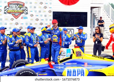 Elkhart Lake, Wisconsin- June 23, 2019: 27 Alexander Rossi, USA, Andretti Autosport, Victory Circle NTT Indycar race at Road America.