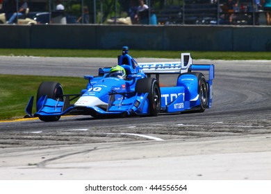 Elkhart Lake Wisconsin USA - 24 June 2016: Indycar racing action Road America. Practice session Tony Kanaan, Chevrolet