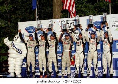 Elkhart Lake Wisconsin, USA - August 18, 2012: Road America Road Race Showcase, ALMS, multi-class sports car and GT motor race. American Le Mans Series Four-hour, timed period. PC Class podium 