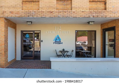 ELKIN, NC, USA-5 JUNE 2021:   Offices Of Prism, A Comprehensive Medical Supplies Business, With Home Delivery.  Facade And Entrance Doors.  Horizontal Image.