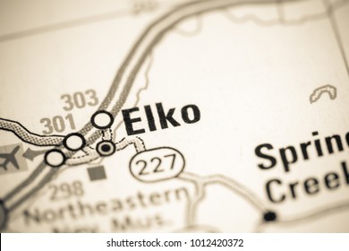 Elko. Nevada. USA On A Map.