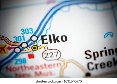 Elko. Nevada. USA On A Map.