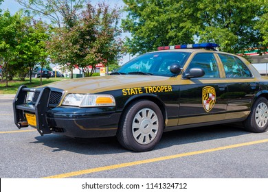 Elkton, MD, USA - May 27, 2014: State Trooper Police Car From The Maryland State Police On Parking Lot.