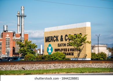 Elkton, USA - October 27, 2020: Merck Manufacturing Plant Factory Producing Pharmaceutical Medicine Drugs In Rural Virginia With Employee And Visitors Entrance Sign In Rockingham County