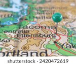 Ellensburg, Washington marked by a green map tack. The City of Ellensburg is the county seat of Kittitas County, WA.