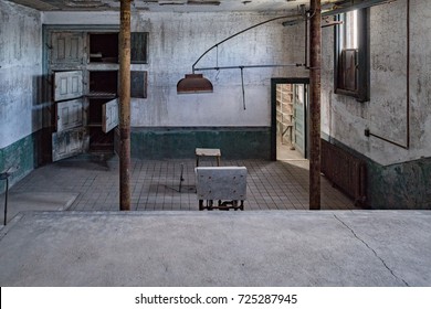 ellis island abandoned psychiatric hospital interior mortuary room view