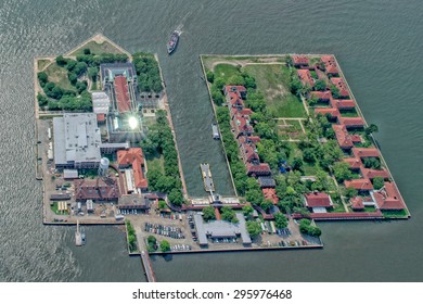 Ellis Island Aerial View From Helicopter