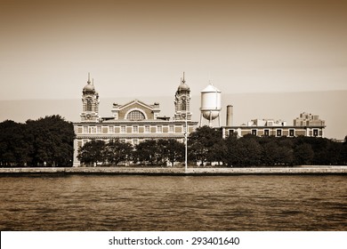 Ellis Island In New York City, Vintage Sepia Process