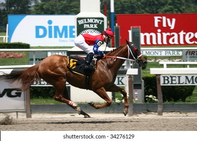 ELMONT, NY- JULY 25: Norberto Arroyo Jr. Aboard Japengo Wins The Second Race At Belmont Park- July 25, 2009 In Elmont, NY.